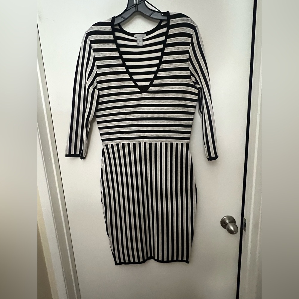 H&M Black and White Long Sleeve Striped Dress